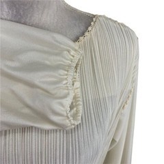Hal Ferman Ivory Pleated Midi Dress Crochet Lace Trim Semisheer No Size Tag M/L