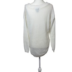 Vintage 80s Partners White Knit Oversized Sweater Nautical Fisherman Cotton Med