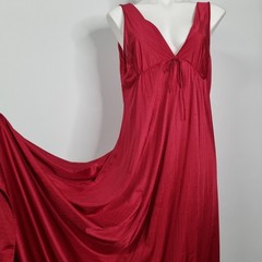 Vtg Rise Stevens Nylon Silky Maxi Gown Lingerie Deep V Classic Red Slinky Sexy M