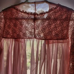 Vintage 1960s GMc Pink Peignoir Babydoll Set Lined Lace Sleeve Rosette ILGWU SML