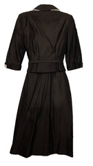 Vintage 1950s black gray suit dress set midi skirt peplum jacket top semi sheer