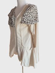 ANTHROPOLOGIE MOTH cream color wool zip front jacket with floral print collar L