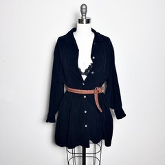 VTG Care Wear Black Corduroy 100% Cotton Oversized Button Shirt Dress Shacket