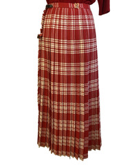 Vintage 60s/70s James Pringle Red & White Wool Maxi Skirt Kilt 30-32″ Waist RARE