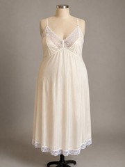 Vintage 1980s Ivory Nylon Full Slip Lace Trim USA Made Size 48 Plus
