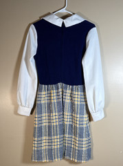 Vintage Gay Gibson Dress Mod 60s 70s JR Small 2 4 Navy Blue & Plaid Schoolgirl
