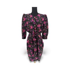 Vtg Petite Jazz Dress Size Med Faux Pearl Buttons Floral Secretary 80’s Glam