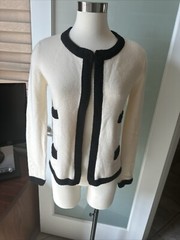 CHANEL Size 38 Cream Black Cashmere Contrast Trim Open Front Cardigan