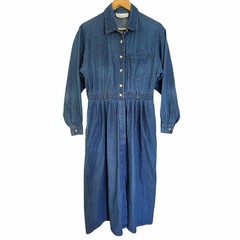 Vintage Nancy G Long Sleeve Denim Cinched Waist Midi Shirtdress 11 Medium