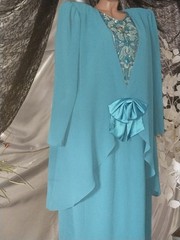VTG SILKY EMBELLISHED Ursula Switzerland BEADED SEQUINS DROP WAIST DRESS 48 BLUE