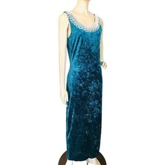 Vintage 90s Crushed Velvet Mermaid Green Wiggle Dress Pearl Collar All That Jazz