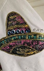 VTG Screen Stars Best Mexican Applique Gem Bead Sombero White Sz L Signed CAB