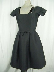 SAMUEL WINSTON BY ROXANE Vtg 50s Black Shantung Silk Bow Dress-Bust 36.5/S