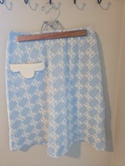 Vintage 60s 70s Blue White Mod A-Line Mini Skirt Textured Polyester