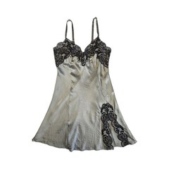 VTG 90s gray silk black lace Victorias Secret slip dress lingerie / gold label