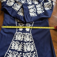 VTG Hand Embroidered Maxi Hostess Gown Dress 3/4 Bell Sleeves Knit 8-10 Bust 39″