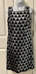 60s MOD Vintage Fredericks Black Silver Sequin Dress Party Gown Geometric Retro