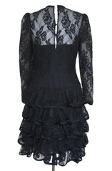 Vintage 80s Black Tiered Lace Dress M Women Long Sleeves Goth Victorian