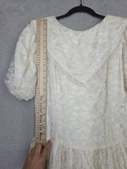 Vintage 80s Ivory Lace Wedding Gown Size 13 Precious Moments Victorian Dress