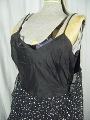 BETSY & ADAM Vtg 70s Sheer Black Polka Dots Batwing Ruffle Dress-Bust 36/2XS-XS