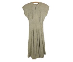 Vtg 50s Cotton Bias Dress Hand Stitched Gray Yellow Gingham Check 25w Sheer Thin