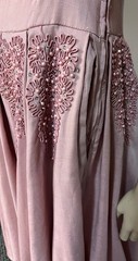 Vintage 1950s Beaded Hips Side Zipper Dusty Rose Faille Cocktail Dress Bust 34