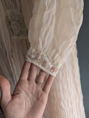 1930s Floor Length Nightgown Sheer Lingerie 2-Piece Pale Peach Size Small