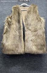 Vintage 70s Women’s Brown Faux Fur Vest Satin Fleur-de-Lis Lining Open Front