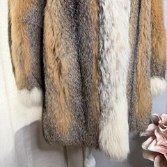 Vintage Red Fox Fur Coat Mid Length Glam Winter White Gray Lined Women’s Medium