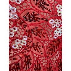 Vintage Beaded Sleeveless Blouse Size M Red White Sequins Scalloped Lace 1940s
