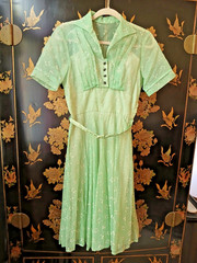 Vintage 1950s Handmade Apple Green Embroidered Tea Dress Size US6 UK10
