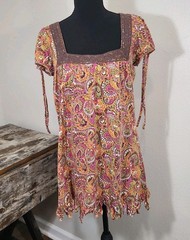 Vintage Wet Seal Y2K 90s Dress M Babydoll Crochet Fringe Colorful Paisley Tunic