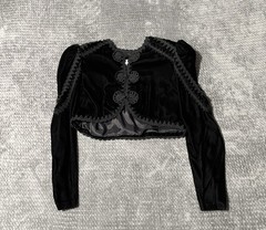 Jessica McClintock Vintage black velvet and gold two-piece dress with a bolero.