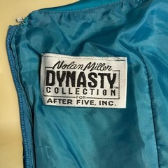 Nolan Miller Dynasty One Shoulder Teal Taffeta Formal Gown Bow Velvet Bodice 80s
