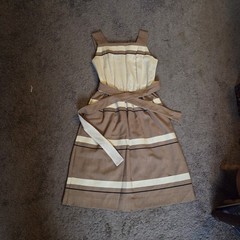 Vintage Vtg 60s Alfred Shaheen Sz L Brown Cream Midi Dress