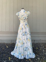 70s Vintage Floral Ruffle Prairie Maxi Dress Cottagecore Boho Romantic Small 26W