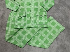 Vintage 70s Montgomery Ward Green Geometric Bell Bottom Leisure Suit Womens S 12