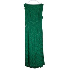 Gigi Young NY Vintage 50s 60s Green Brocade Fit Flare Cocktail Dress Jacquard