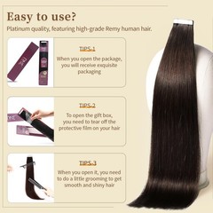 DNE Tape in Hair Extensions Real Human Hair 20 inches 20Pcs/50g/Pack Seamless #2
