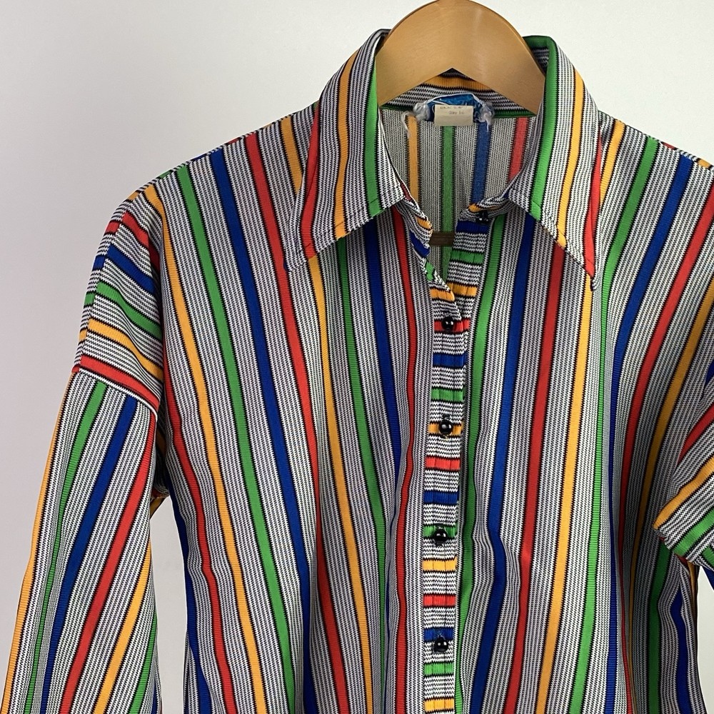 Unique Vtg 60s/70s Sunny South 1/2 Button Pullover Rainbow Shirt Womens 14