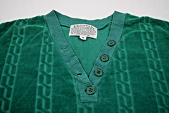 Vintage Sweatshirt Loubella Size S/M 70s Emerald Wavy Design Soft Cotton Poly