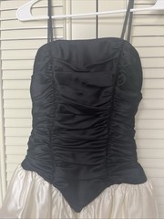 Vintage 80s Roberta Prom Party Dress Black & White Bows Princess Ruffles 9/10
