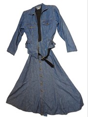 Vintage Miss Ashlee Three Piece Denim Dress Jacket Belt Sweater Size 6