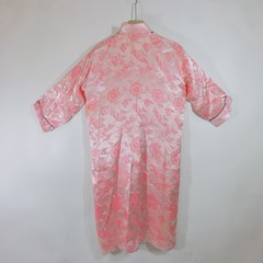 Vintage Kimono Boho Satin Brocade Robe Pink Frog Closure Vietnam Medium