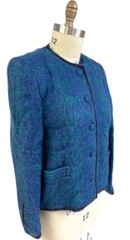 Donegal Design VTG MCM Fuzzy Blue Green Mohair Wool Jacket Braid Trim Womens M