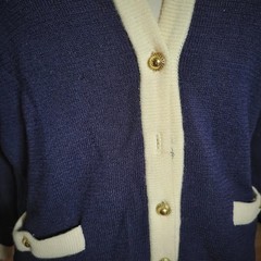 Jaeger Cardigan Navy Blue Vintage 80s Wool Gold Button Preppy British Sweater S