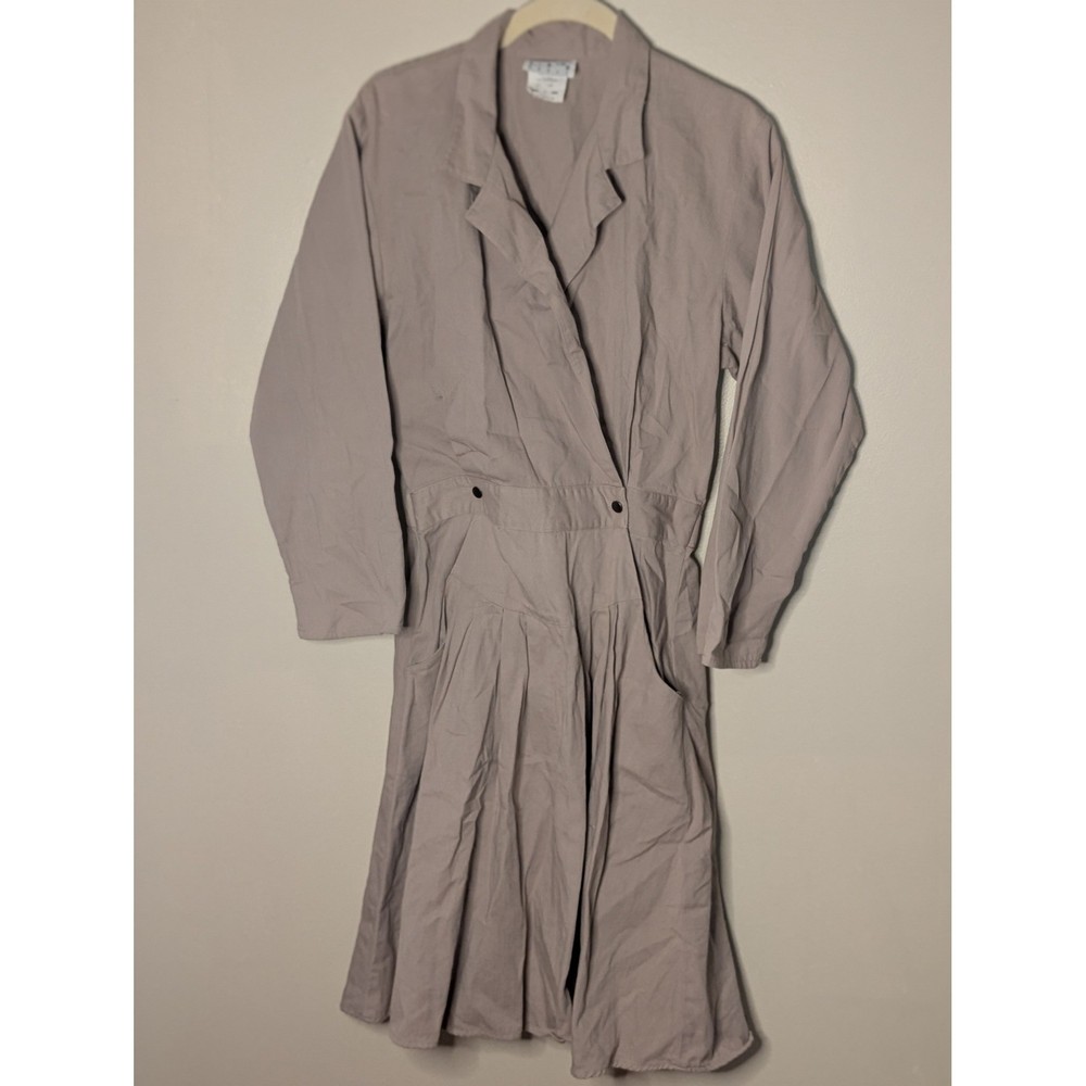 Vintage You Babes Mauve Cotton Wrap Dress Long Sleeve Pleated Pockets Size 9