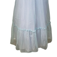 Vintage 70s Prairie Maxi Dress Blue Swiss Dot Lace Ruffle Trim High Neck Size 3