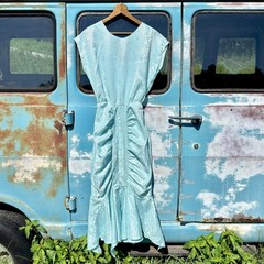 80s Amy’s place New York sea foam jacquard sheen satin dress mermaid skirt