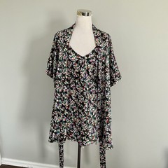 VTG Lingerie Short Nightie/Cami With Matching Gown Black Floral SM Laura Adam’s
